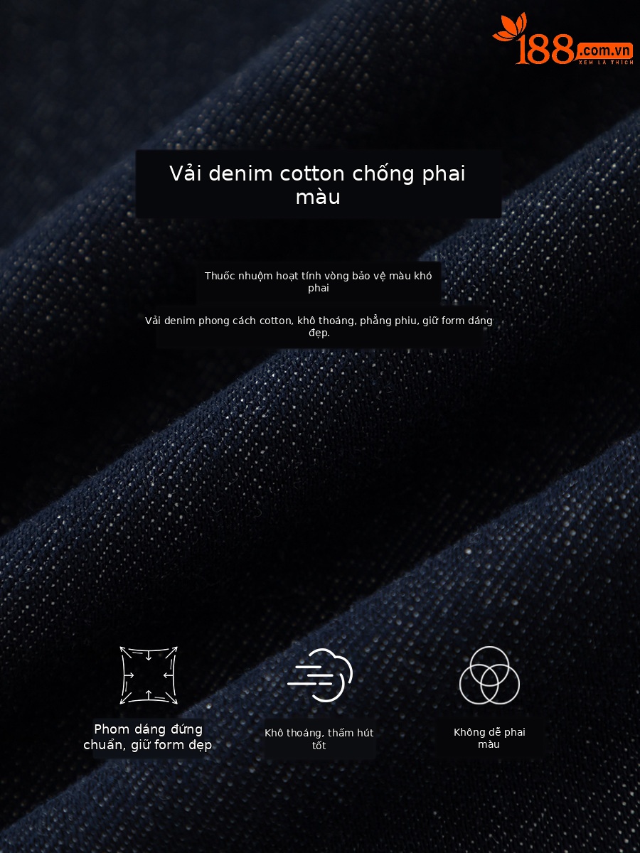 Áo khoác denim cổ điển phối màu tương phản, ve lông cừu, dáng dài trung bình — Xanh denim