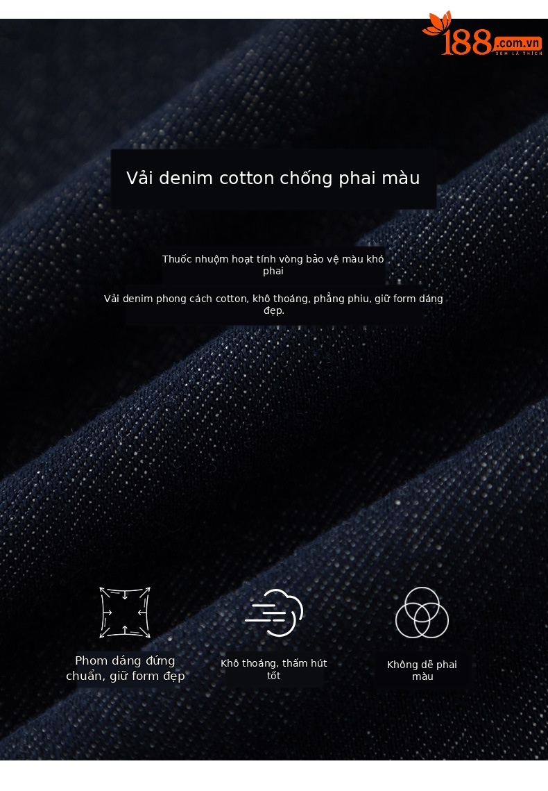 Áo khoác denim cổ điển phối màu tương phản, ve lông cừu, dáng dài trung bình — Xanh denim chi tiết 6