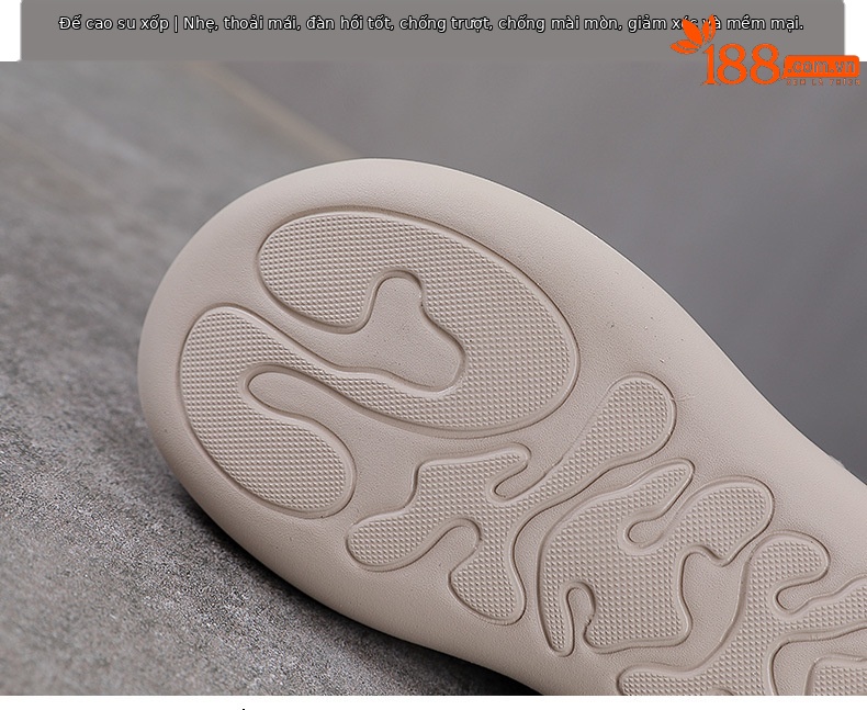 Dép sandal nữ miệng cá đế dày da bò cổ điển, hở ngón lỗ đục lỗ — Màu be chi tiết 7
