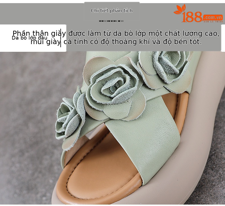 Sandal hở mũi nữ đế độn cao da bò, kiểu La Mã quai mảnh, gót thấp — Màu trắng be chi tiết 4