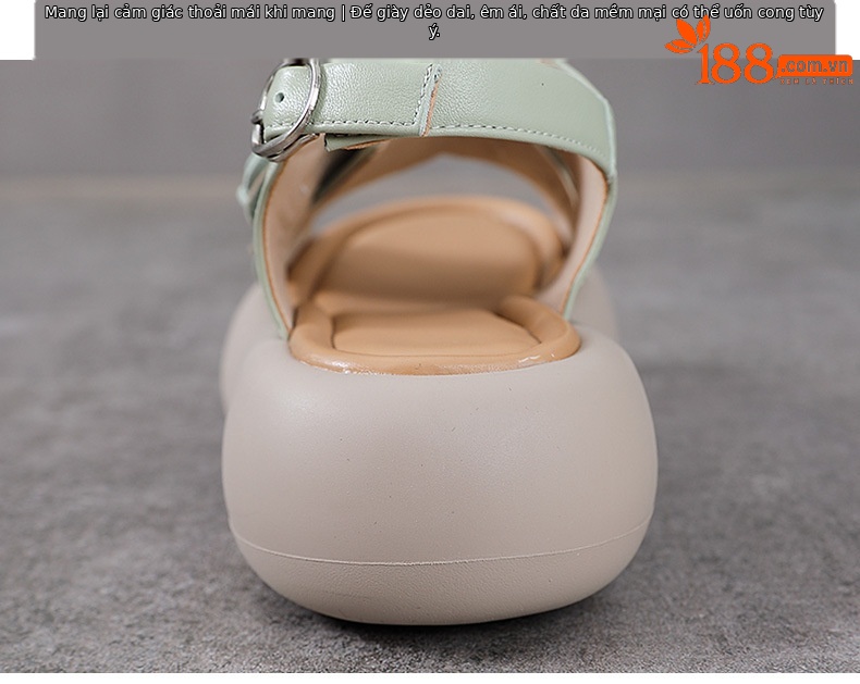 Sandal hở mũi nữ đế độn cao da bò, kiểu La Mã quai mảnh, gót thấp — Màu trắng be chi tiết 8