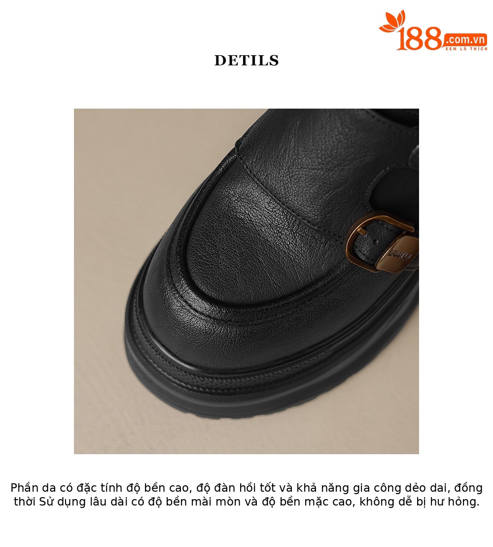 Giày loafer nữ đế xuồng cao 12 cm, miệng sâu cổ điển, khóa thắt lưng — Màu đen, Màu đen kaki chi tiết 19