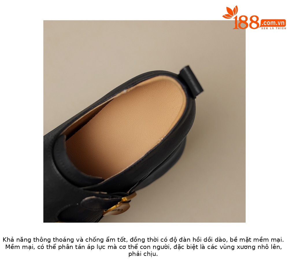 Giày loafer nữ đế xuồng cao 12 cm, miệng sâu cổ điển, khóa thắt lưng — Màu đen, Màu đen kaki chi tiết 20