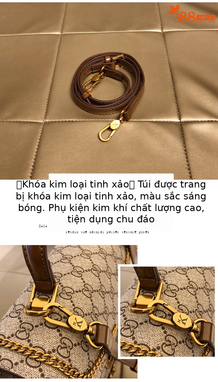 Túi xách tay nữ da thật dáng vuông nhỏ, đeo chéo cầm tay cao cấp — Màu nâu/cô gái mắt to, Giao hàng không có hộp quà chi tiết 5