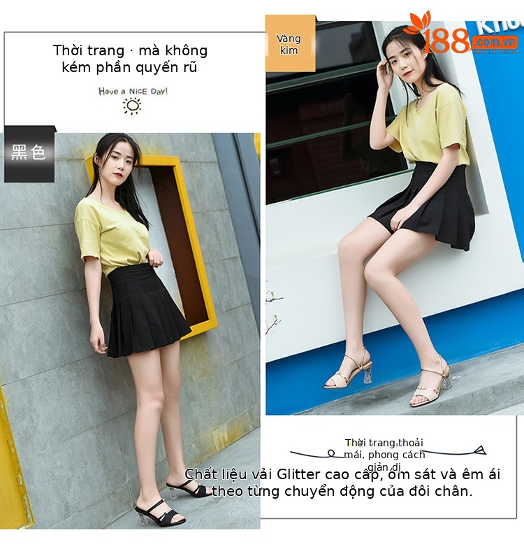 Sandal cao gót nữ hở mũi 7 cm, quai ngang mảnh, đế mềm, thiết kế 2 kiểu — L7062 [vàng] chiều cao gót 7CM, L7062 [Đen] Chiều cao gót 7CM chi tiết 5