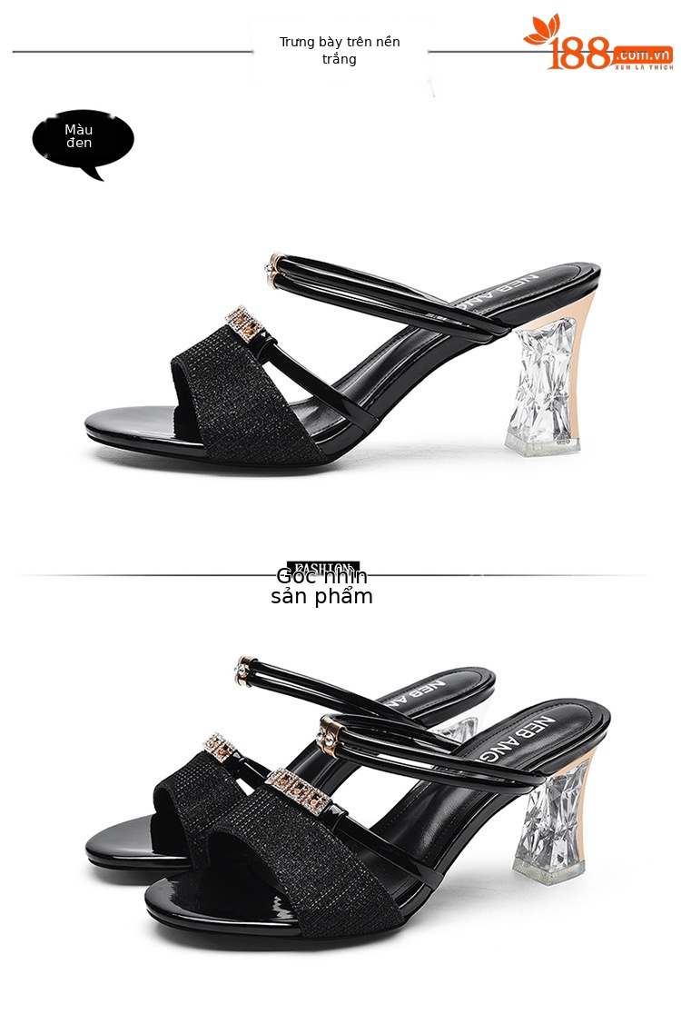 Sandal cao gót nữ hở mũi 7 cm, quai ngang mảnh, đế mềm, thiết kế 2 kiểu — L7062 [vàng] chiều cao gót 7CM, L7062 [Đen] Chiều cao gót 7CM chi tiết 18