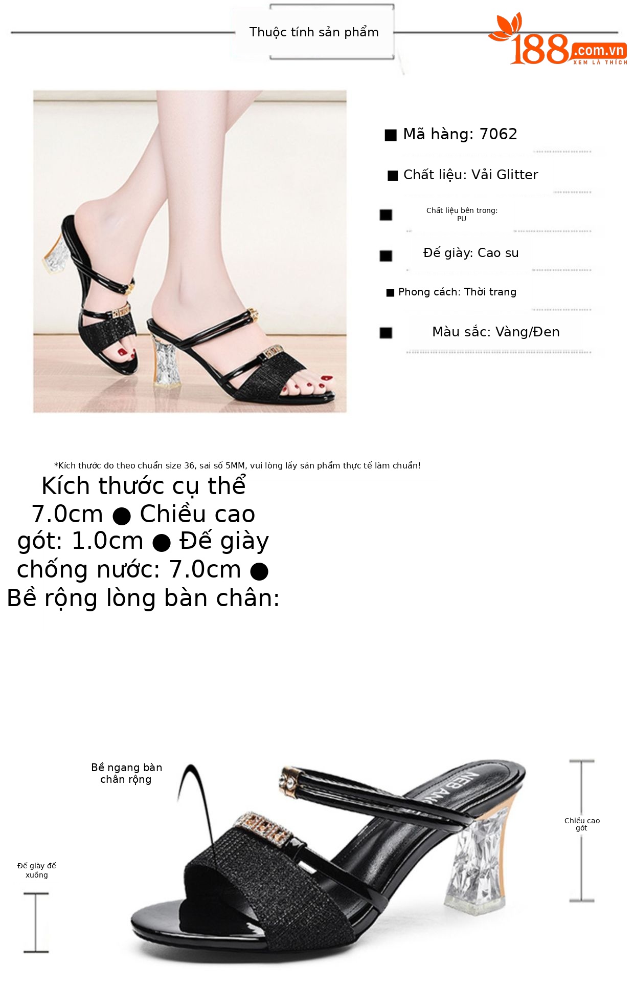 Sandal cao gót nữ hở mũi 7 cm, quai ngang mảnh, đế mềm, thiết kế 2 kiểu — L7062 [vàng] chiều cao gót 7CM, L7062 [Đen] Chiều cao gót 7CM chi tiết 3