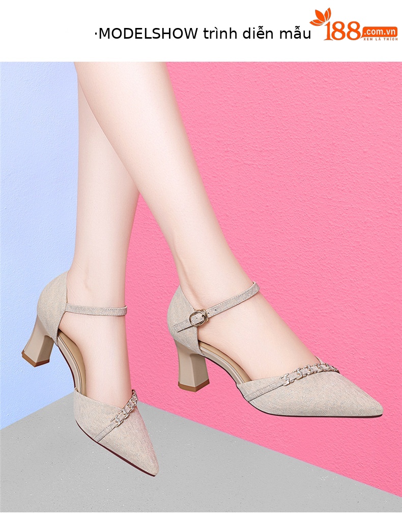 Sandal cao gót nữ da thật mũi nhọn thêu hoa quai ngang gót 6 cm — JST 7121 gót đen cao 6cm, JST 7159 gót bạc cao 4.5cm, JST 7159 Champagne Chiều cao gót 4.5cm, JST 7121m màu Chiều cao gót 6cm chi tiết 12