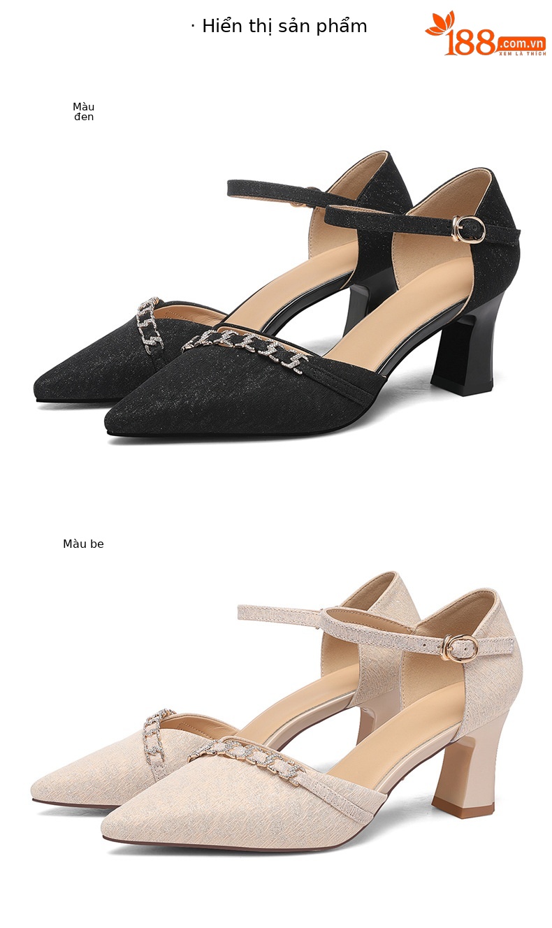 Sandal cao gót nữ da thật mũi nhọn thêu hoa quai ngang gót 6 cm — JST 7121 gót đen cao 6cm, JST 7159 gót bạc cao 4.5cm, JST 7159 Champagne Chiều cao gót 4.5cm, JST 7121m màu Chiều cao gót 6cm chi tiết 17