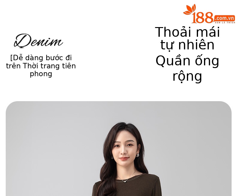 Quần jean nữ ống rộng cạp cao dáng suông dài chạm sàn — Màu cà phê sữa chi tiết 1