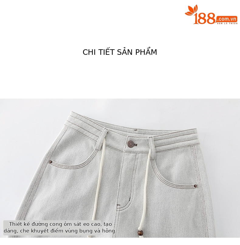 Quần jean nữ ống rộng cạp cao dáng suông dài chạm sàn — Màu cà phê sữa chi tiết 14