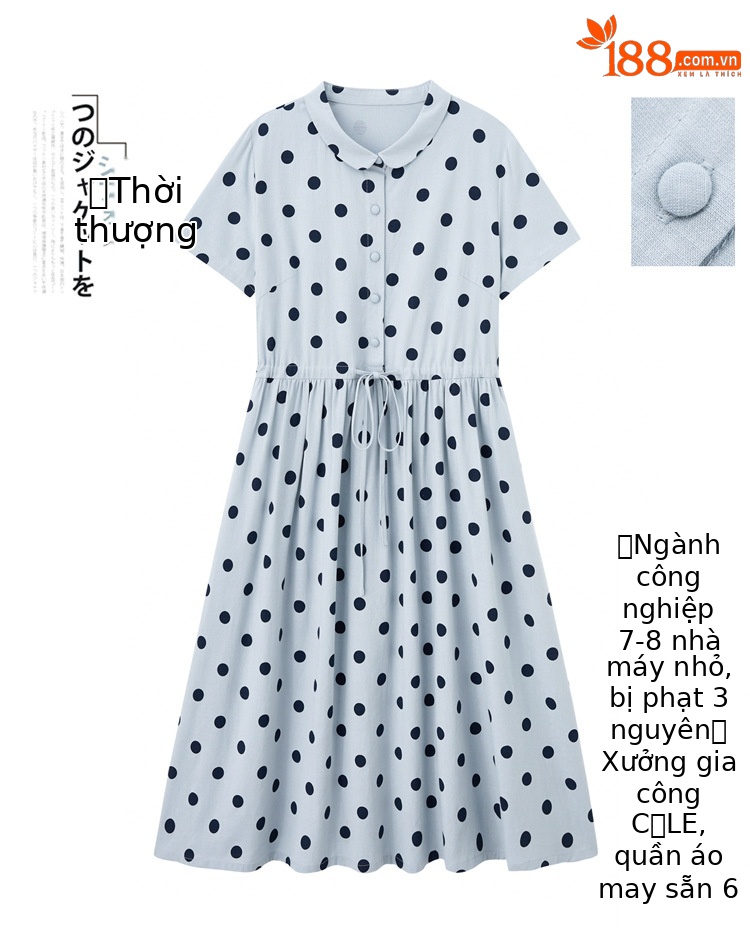 Đầm maxi nữ chấm bi in họa tiết eo thon dáng midi thời trang NI502 — màu be, màu xanh chi tiết 5