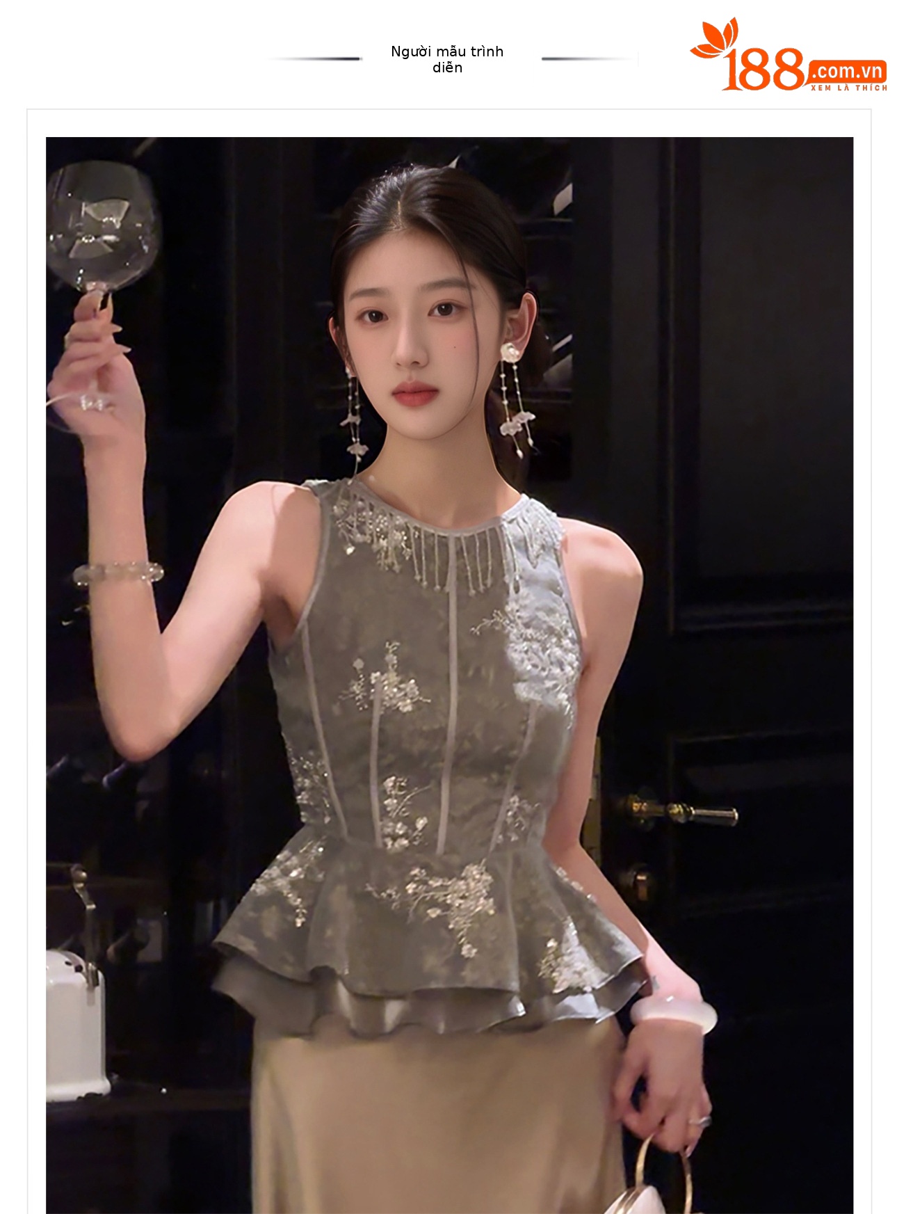 Áo hai dây nữ thêu đính hạt jacquard phong cách Tân Trung Hoa — áo vest chi tiết 1
