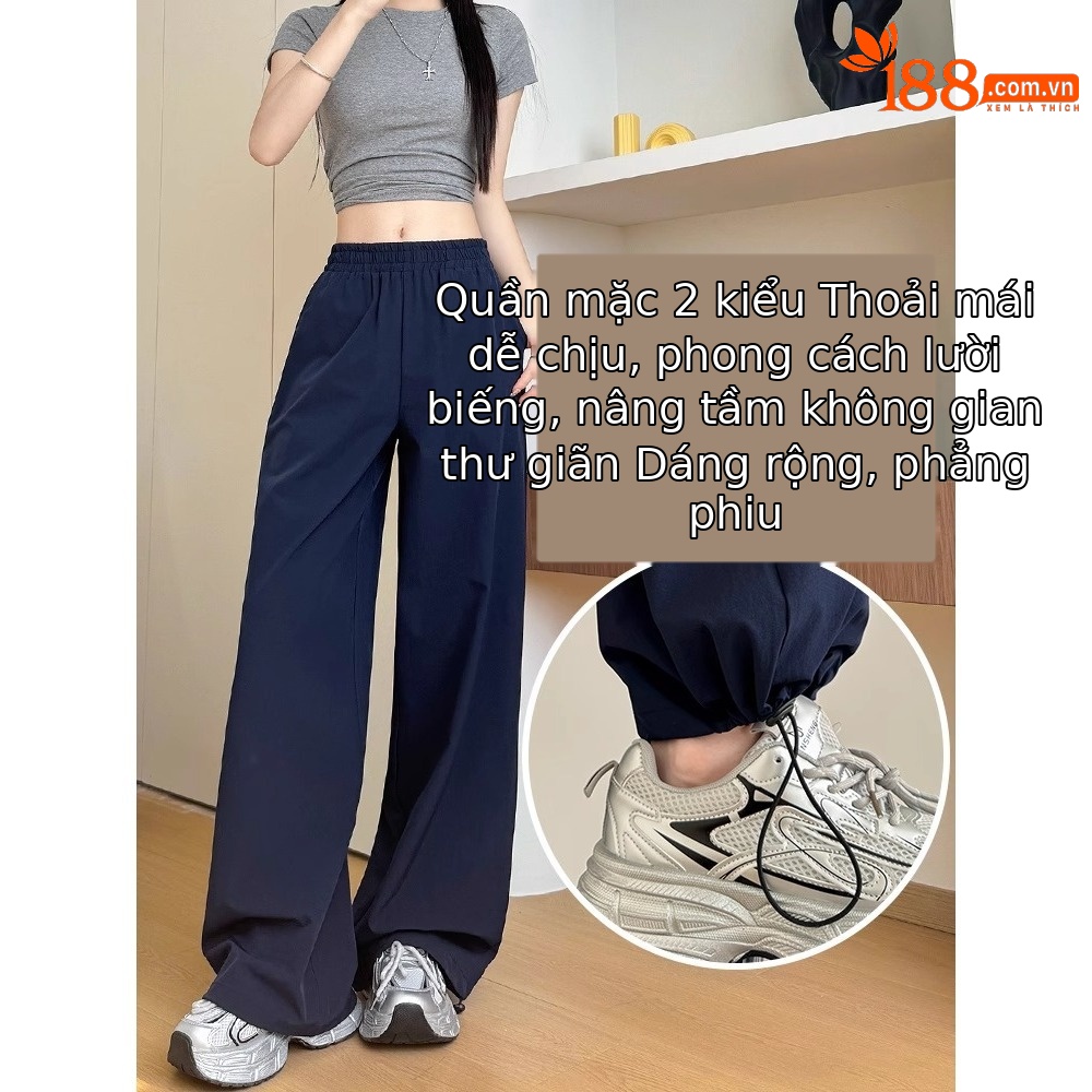 Quần công sở nhanh khô kiểu Mỹ nữ ống rộng cạp cao dáng thẳng — Màu xanh sương mù [người đàn ông nhỏ]