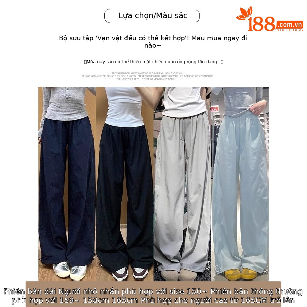 Quần công sở nhanh khô kiểu Mỹ nữ ống rộng cạp cao dáng thẳng — Màu xanh sương mù [người đàn ông nhỏ]