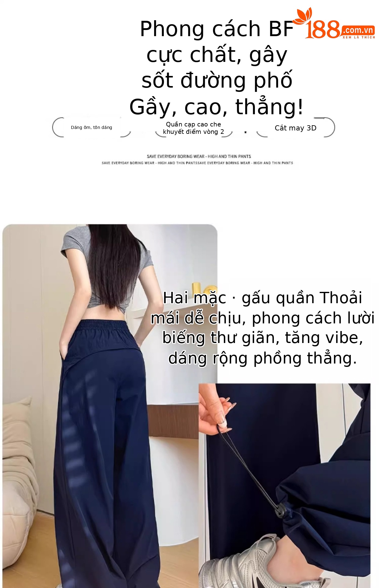 Quần công sở nhanh khô kiểu Mỹ nữ ống rộng cạp cao dáng thẳng — Màu xanh sương mù [người đàn ông nhỏ] chi tiết 3