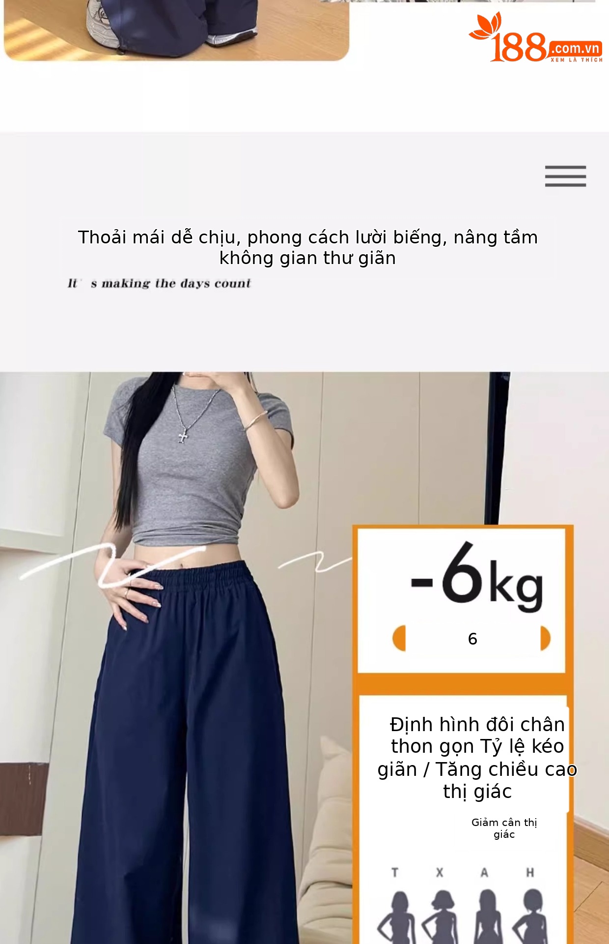 Quần công sở nhanh khô kiểu Mỹ nữ ống rộng cạp cao dáng thẳng — Màu xanh sương mù [người đàn ông nhỏ] chi tiết 4