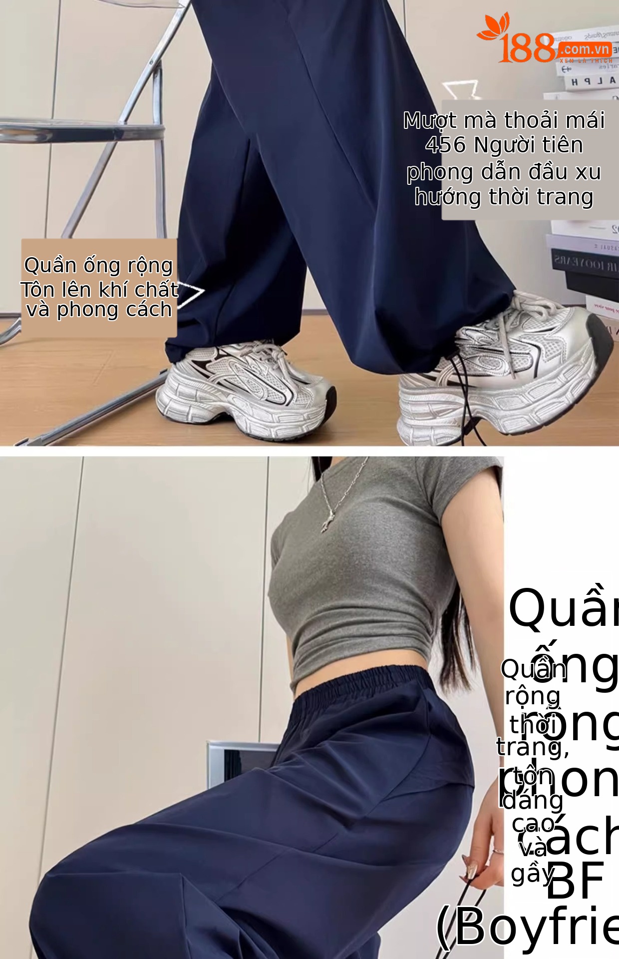 Quần công sở nhanh khô kiểu Mỹ nữ ống rộng cạp cao dáng thẳng — Màu xanh sương mù [người đàn ông nhỏ] chi tiết 5