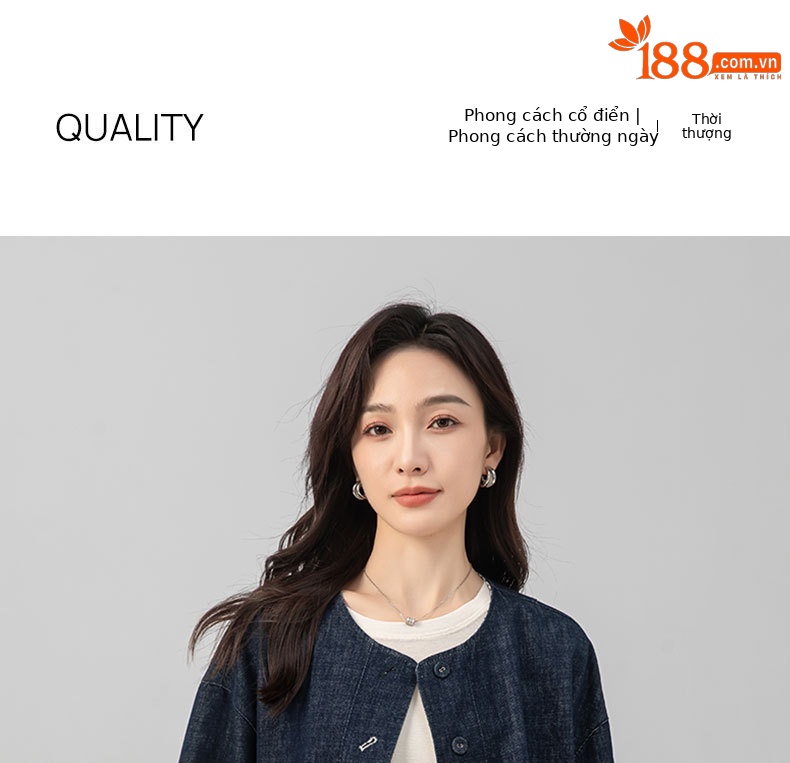 Áo khoác denim sọc hai mặt kiểu Chanel dáng rộng cho nữ — màu xanh chi tiết 1