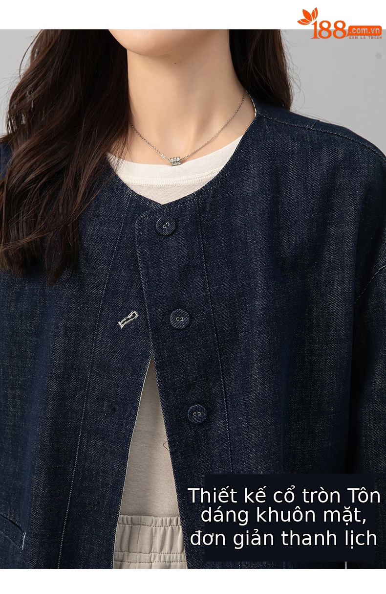 Áo khoác denim sọc hai mặt kiểu Chanel dáng rộng cho nữ — màu xanh chi tiết 13