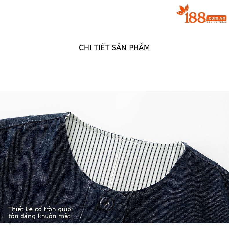 Áo khoác denim sọc hai mặt kiểu Chanel dáng rộng cho nữ — màu xanh chi tiết 16