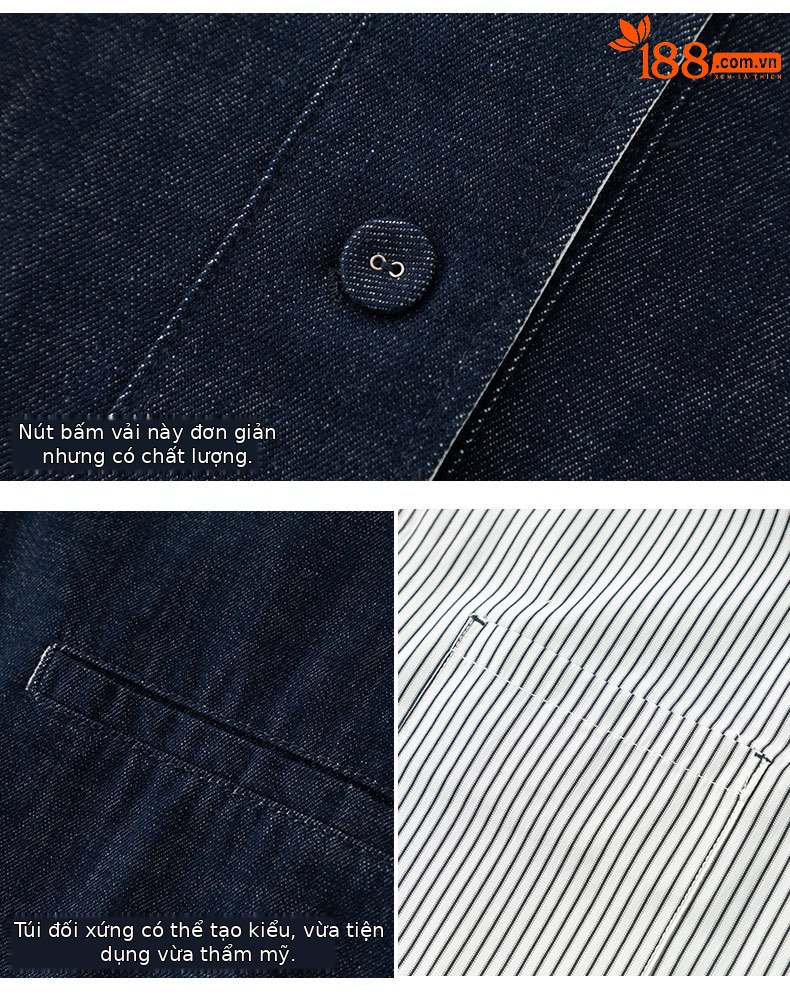 Áo khoác denim sọc hai mặt kiểu Chanel dáng rộng cho nữ — màu xanh chi tiết 17