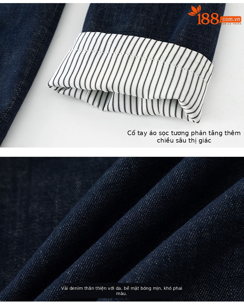 Áo khoác denim sọc hai mặt kiểu Chanel dáng rộng cho nữ — màu xanh chi tiết 18