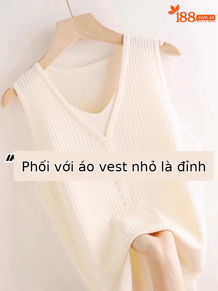 Áo hai dây dệt kim giả hai mảnh lụa băng nữ, mặc trong áo sơ mi hoặc blazer, không tay — Màu đen