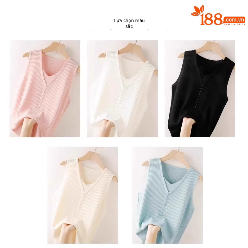 Áo hai dây dệt kim giả hai mảnh lụa băng nữ, mặc trong áo sơ mi hoặc blazer, không tay — Màu đen chi tiết 1