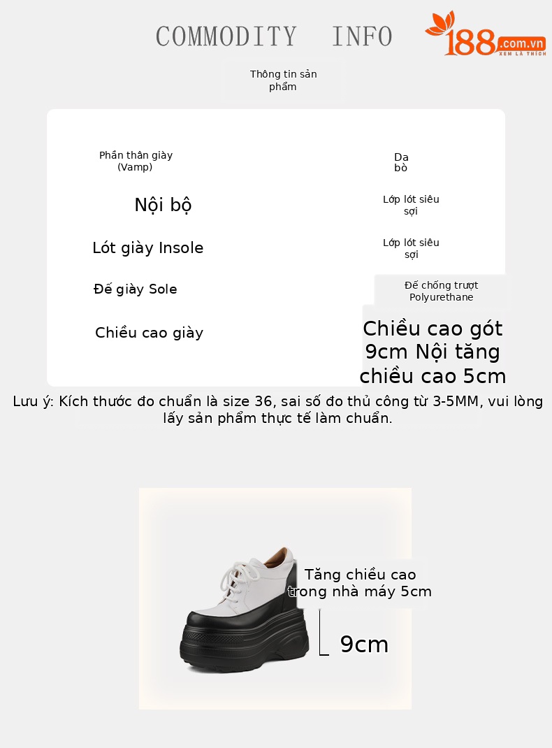 Giày bệt nữ tăng chiều cao 14cm siêu cao gót, đế xuồng dày, buộc dây loafer — đen, trắng chi tiết 3