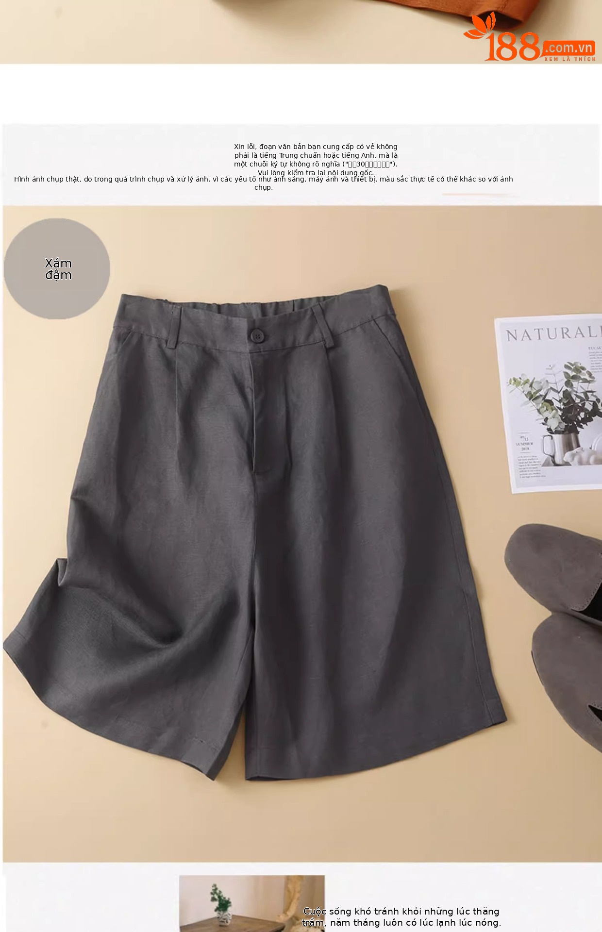 Quần short nữ ống rộng vải lanh cotton phong cách mới — Màu cam chi tiết 13