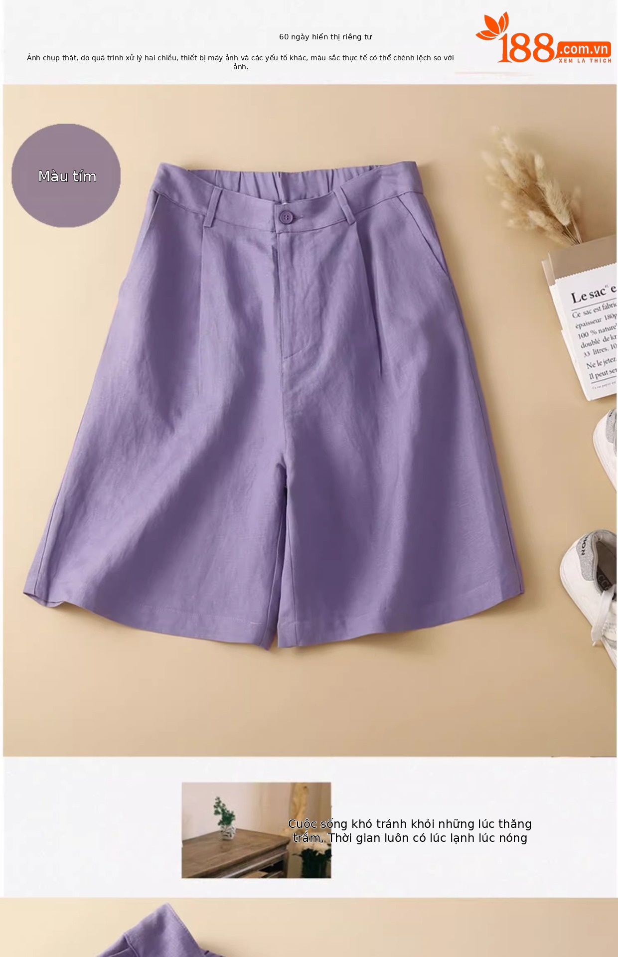 Quần short nữ ống rộng vải lanh cotton phong cách mới — Màu cam chi tiết 6
