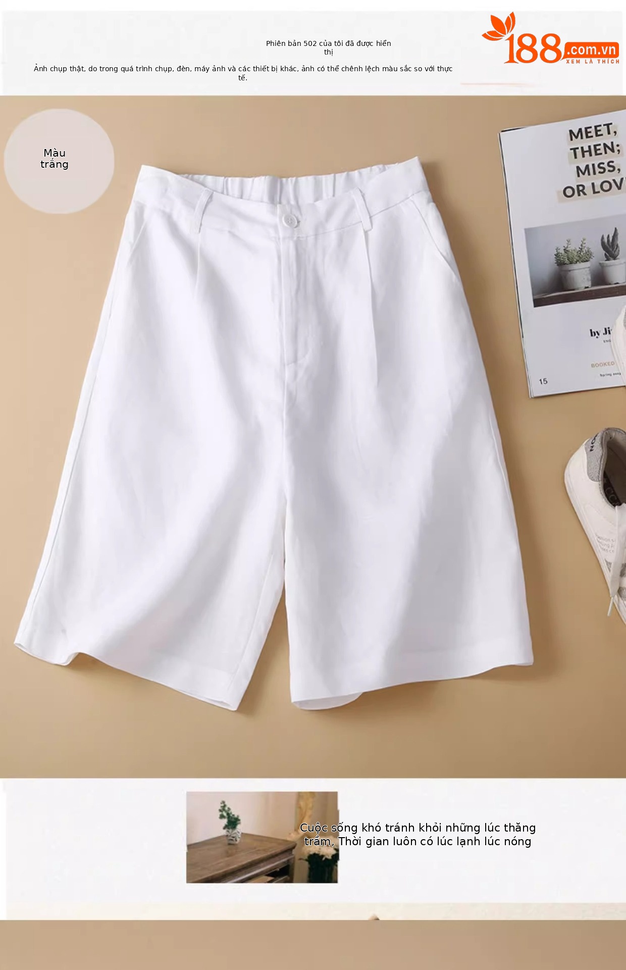 Quần short nữ ống rộng vải lanh cotton phong cách mới — Màu cam chi tiết 20