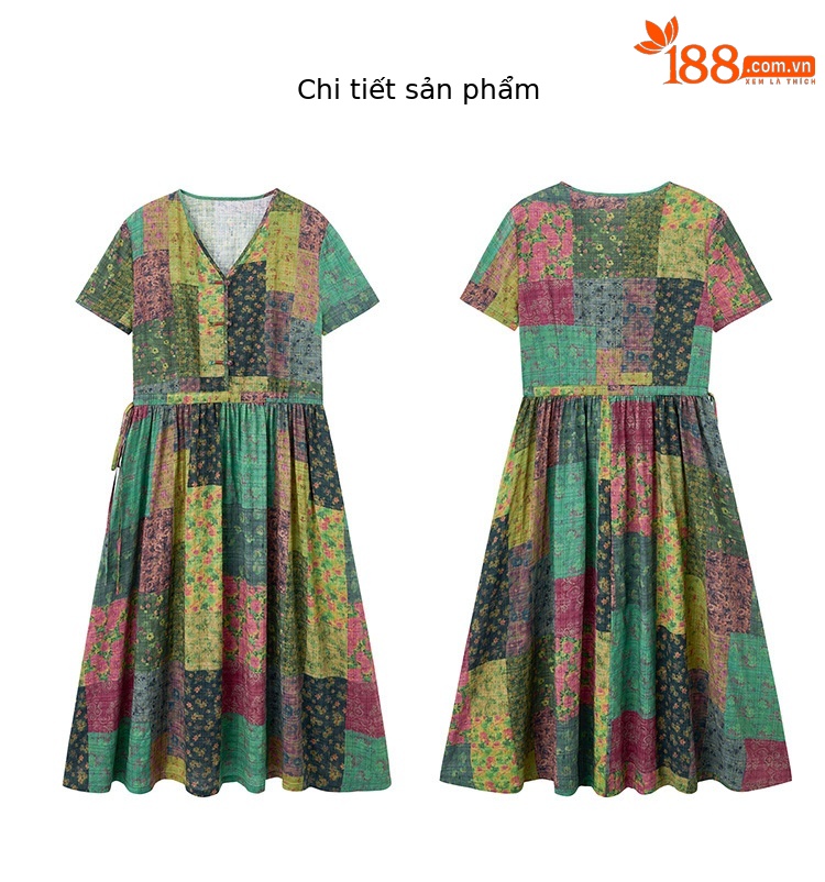 Váy ôm body dáng dài cổ chữ V in họa tiết xu hướng NI310 — Màu như hình chi tiết 20