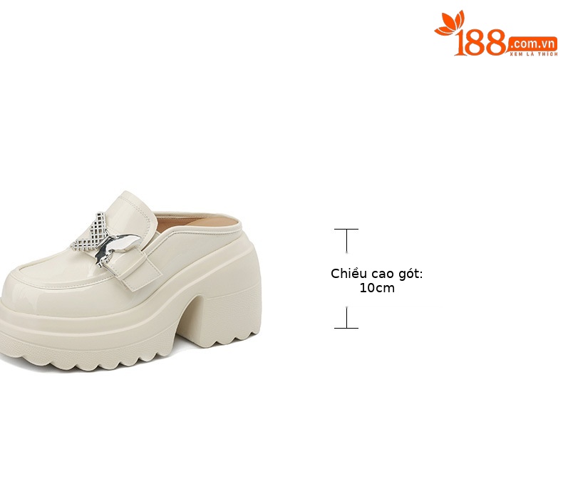 Dép mule nữ gót cao đế bánh xốp mũi nhọn nơ đầu — Màu be, Màu đen chi tiết 3