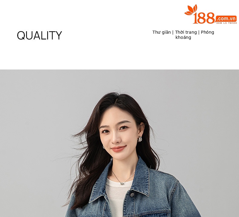 Áo khoác denim nữ phong cách Mỹ retro, nhiều túi, cổ bẻ dáng rộng — màu xanh chi tiết 1
