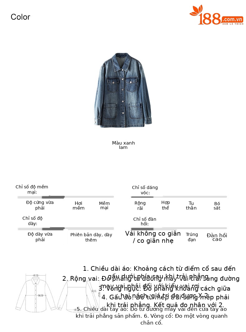 Áo khoác denim nữ phong cách Mỹ retro, nhiều túi, cổ bẻ dáng rộng — màu xanh chi tiết 4
