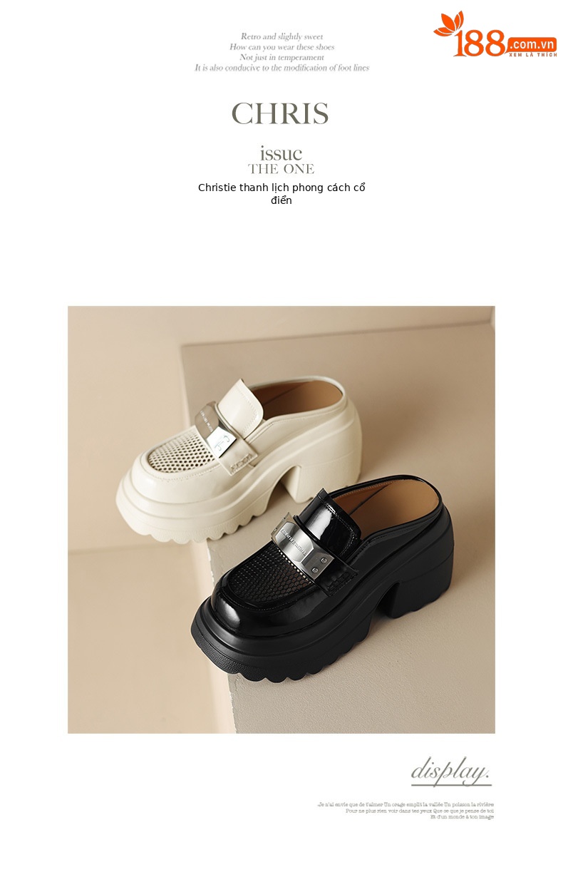 Giày mule cao gót 10 cm nữ mũi nhọn khoét lỗ lưới thoáng khí — Màu be, Màu đen chi tiết 11