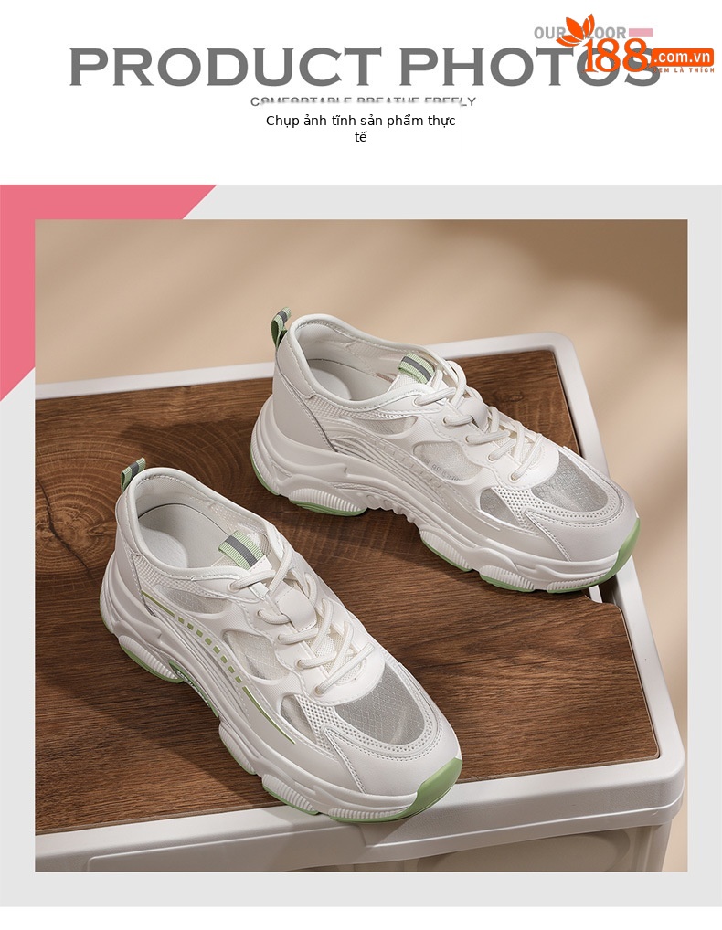 Giày sneaker nữ lưới thoáng khí đế dày phong cách thể thao mùa hè — 1946 trắng xám, 1946 trái cây xanh chi tiết 5