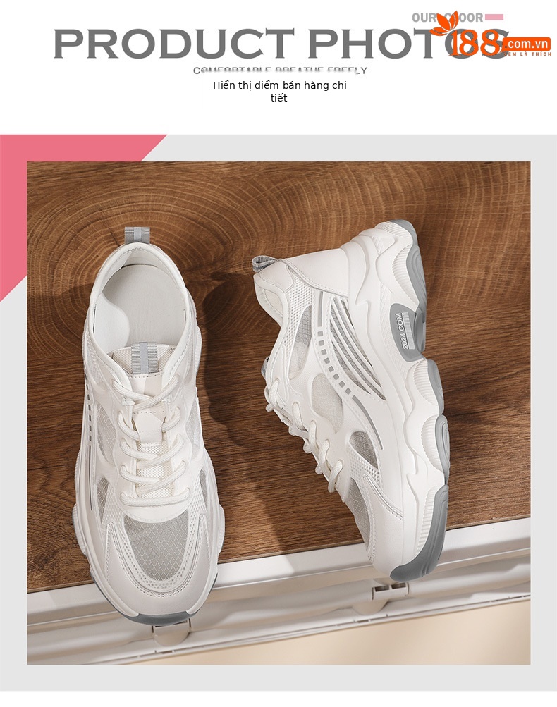 Giày sneaker nữ lưới thoáng khí đế dày phong cách thể thao mùa hè — 1946 trắng xám, 1946 trái cây xanh chi tiết 9