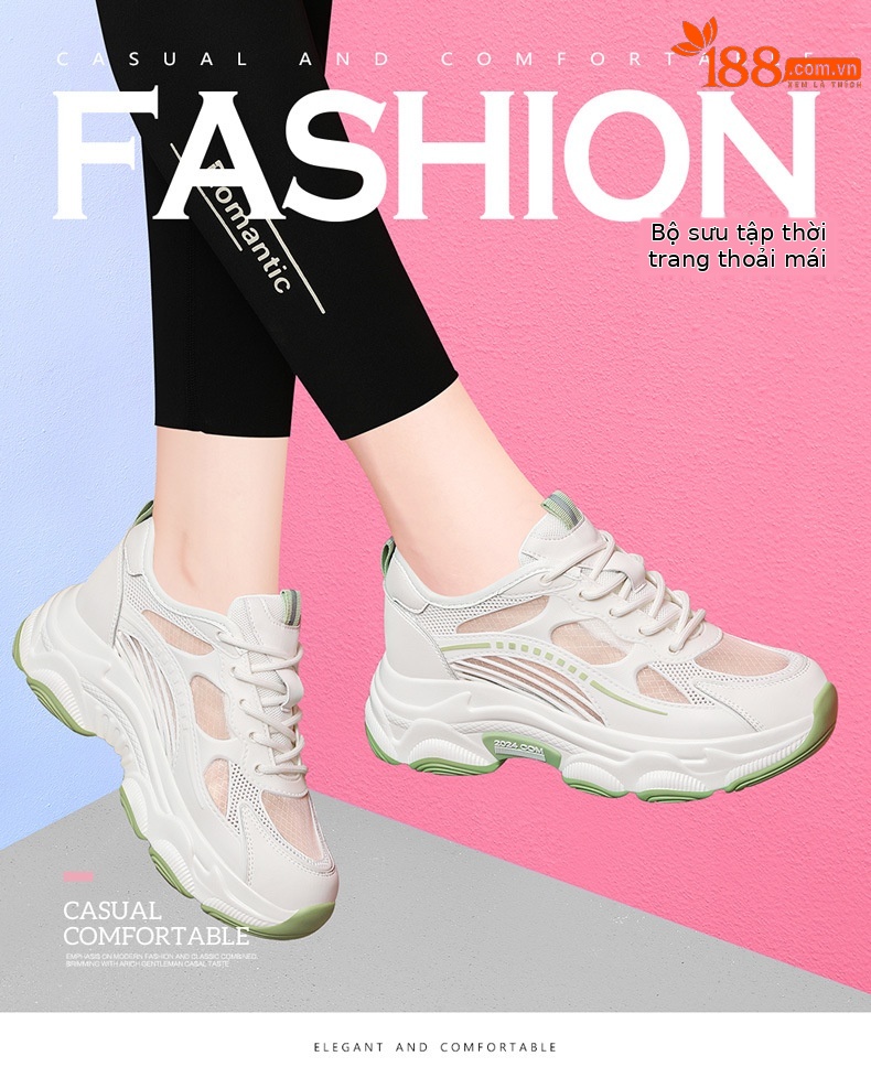 Giày sneaker nữ lưới thoáng khí đế dày phong cách thể thao mùa hè — 1946 trắng xám, 1946 trái cây xanh chi tiết 10