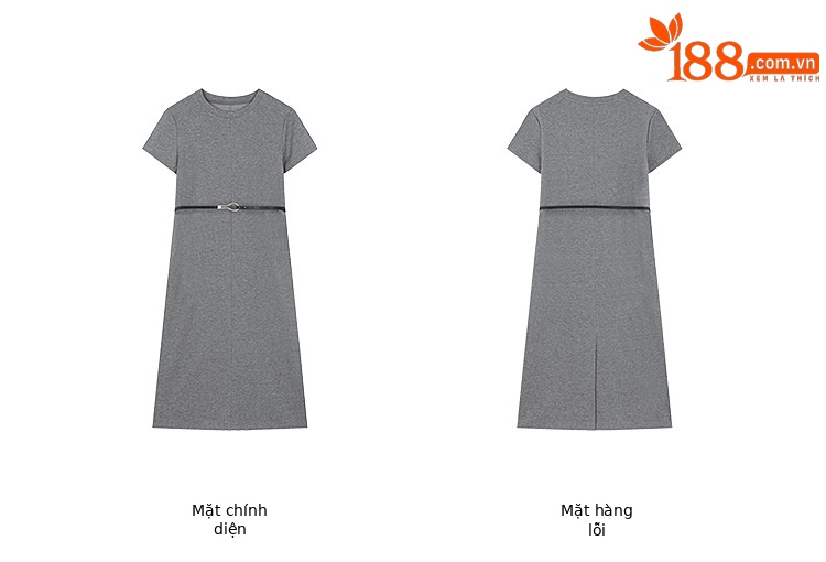 Đầm nữ cổ tròn tay ngắn dáng suông, có dây lưng thon gọn eo — xám chi tiết 6