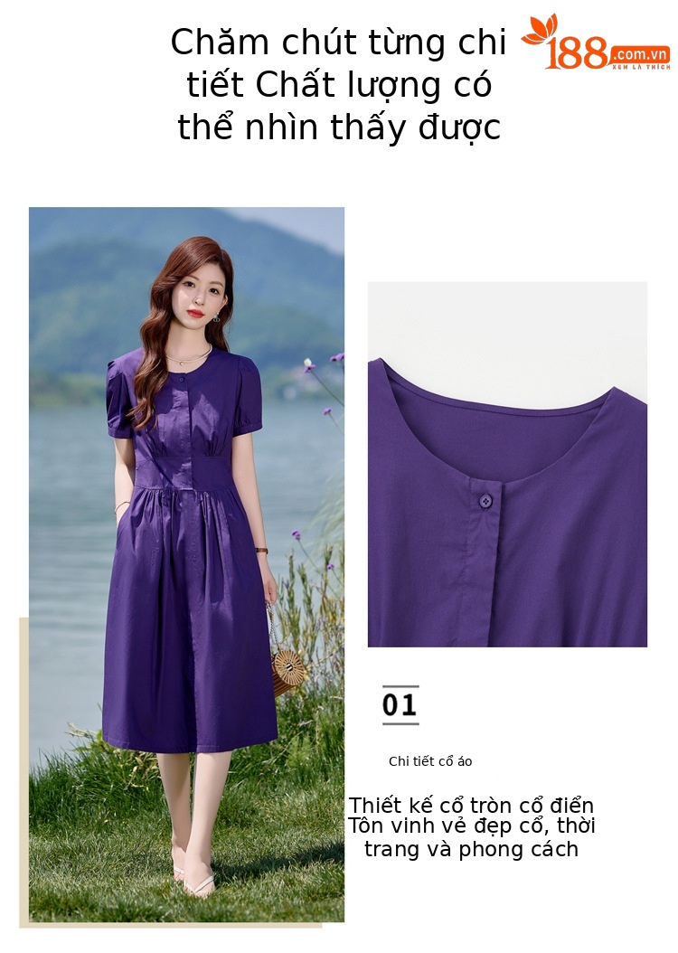 Đầm maxi nữ thắt eo dáng dài mùa hè 2025 cao cấp NI505 — Màu xanh navy, Màu tím chi tiết 8