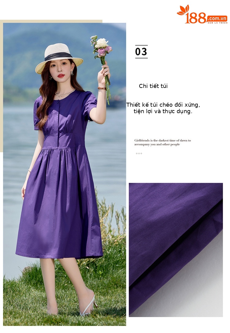 Đầm maxi nữ thắt eo dáng dài mùa hè 2025 cao cấp NI505 — Màu xanh navy, Màu tím chi tiết 10