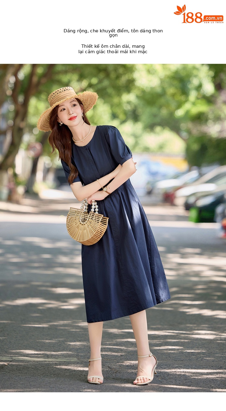 Đầm maxi nữ thắt eo dáng dài mùa hè 2025 cao cấp NI505 — Màu xanh navy, Màu tím chi tiết 11