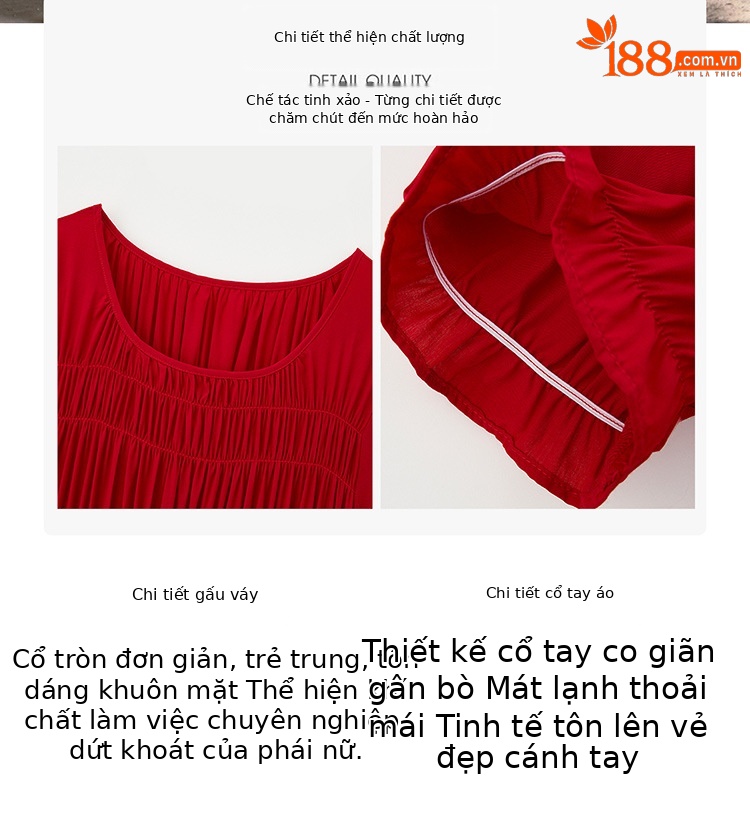 Đầm suông nữ midi che bụng eo màu trơn NI510 — Màu đen, Màu đỏ chi tiết 7