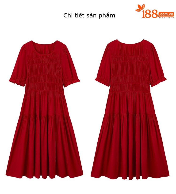 Đầm suông nữ midi che bụng eo màu trơn NI510 — Màu đen, Màu đỏ chi tiết 27