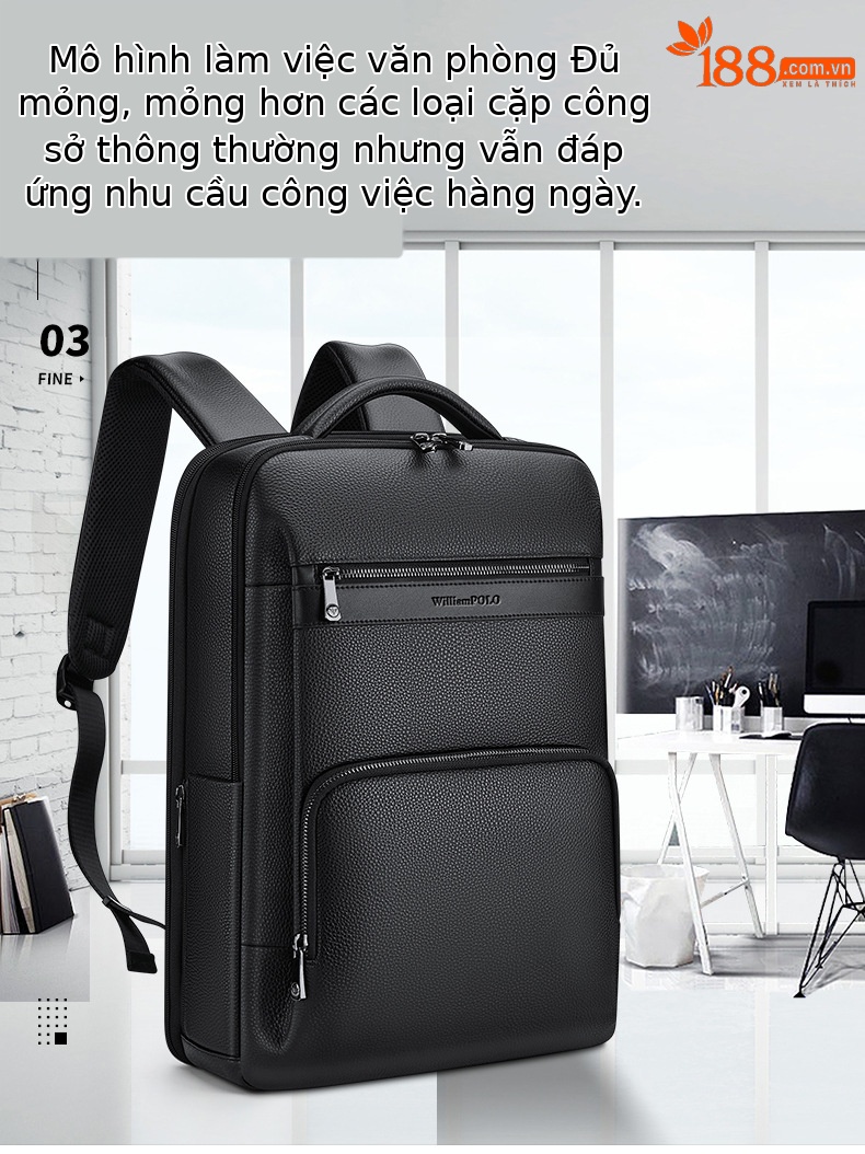 Balo nam da bò thật cao cấp phong cách công sở, sức chứa lớn, chống nước chi tiết 1