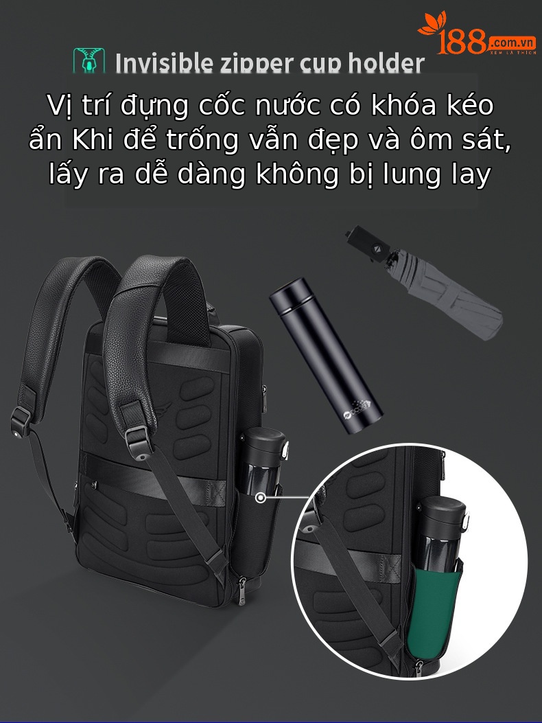 Balo nam da bò thật cao cấp phong cách công sở, sức chứa lớn, chống nước chi tiết 7