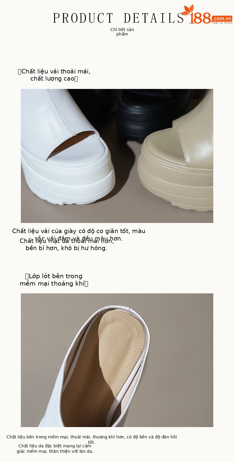 Dép sandal cao gót nữ hở mũi đế xuồng 15 cm da thật — Màu đen, Màu trắng, Màu mơ chi tiết 7